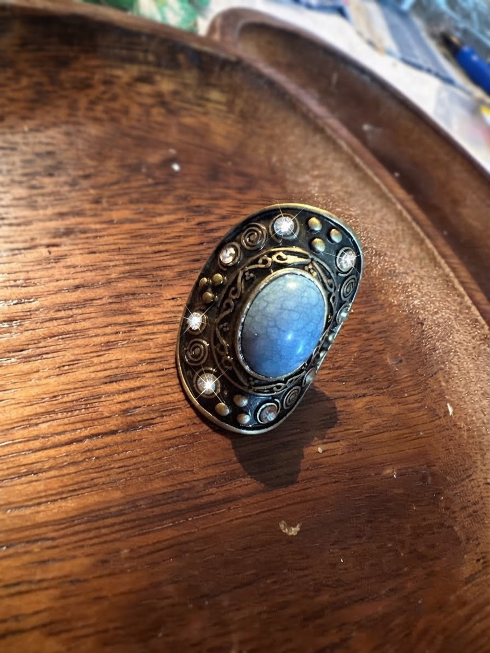 Ring Blue Oval Stone Filigree Statement Ring